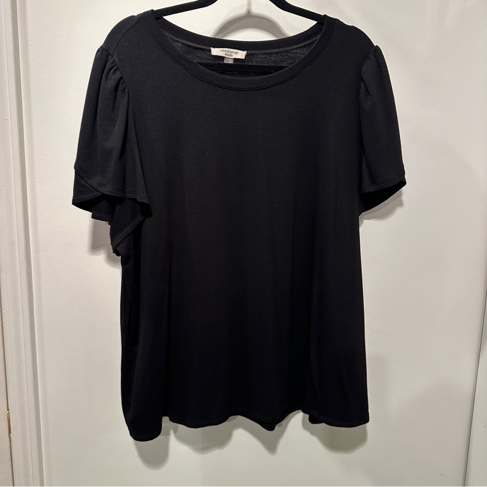 Cable & Gauge Elegant Black Puff Sleeve Blouse 2X - Picture 2 of 7